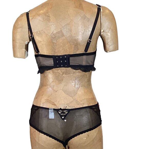 Victoria's Secret 2-Piece Demi Lace Bra & Panty Set Sz M Red & Black 286i - Picture 5 of 10